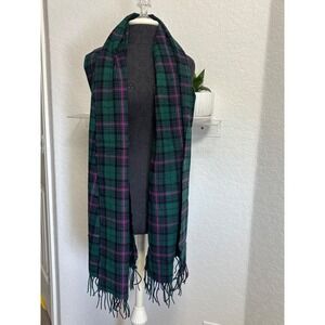 J.Crew Green Navy Pink Plaid Fringed Oversized Scarf H2853 New With Tags